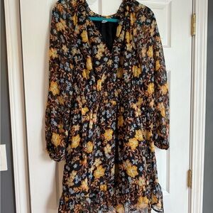 Old Navy Black Floral Smocked Neck Blouse